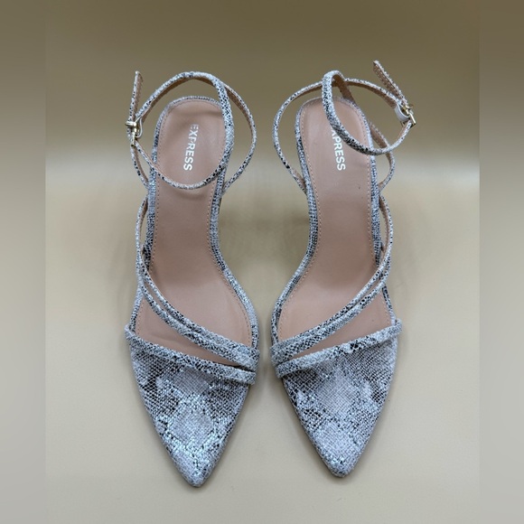 Express Snake Print Pointed Toe Heeled Sandals Size 8 - Picture 2 of 7